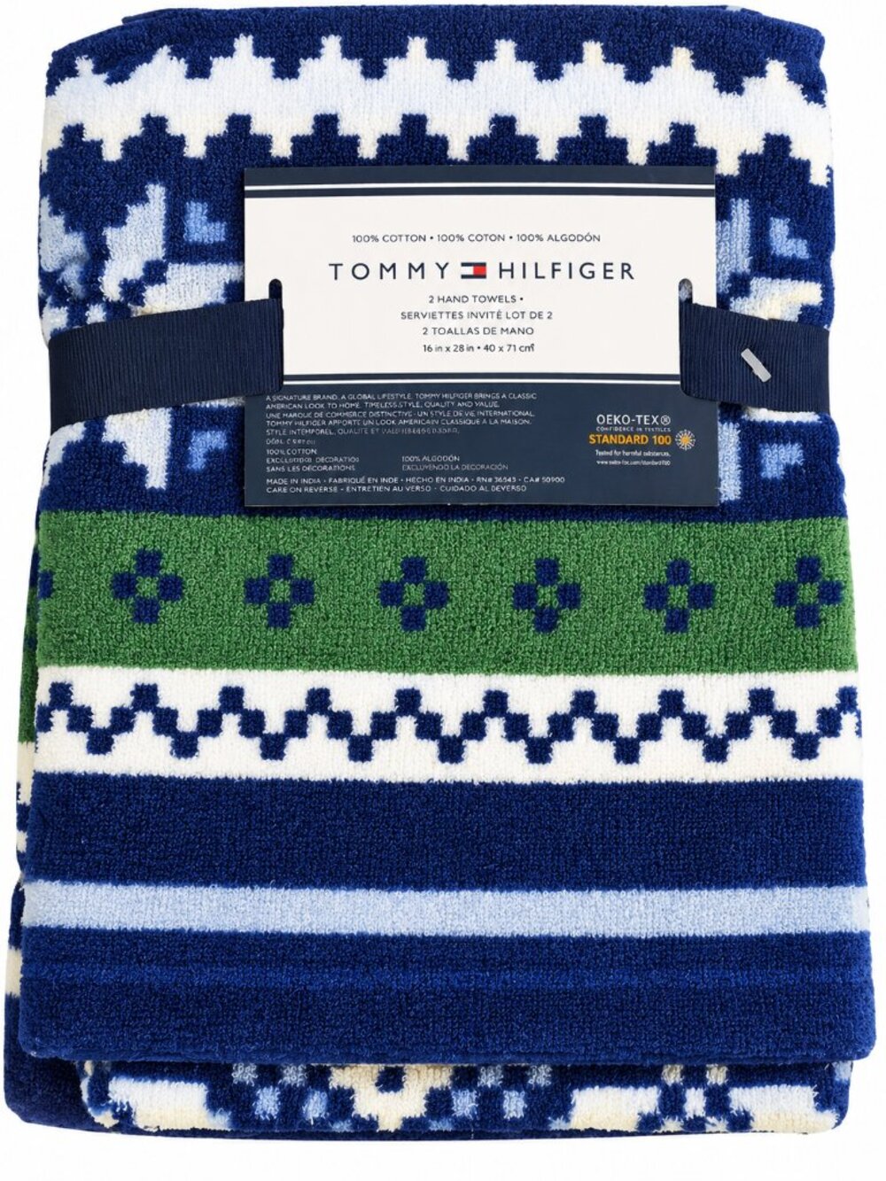 Tommy Hilfiger Christmas Snowflake Hand Towels Bathroom Holiday Stripe Set of 2